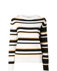 weißer und schwarzer horizontal gestreifter Pullover mit einem Rundhalsausschnitt von MAISON KITSUNE