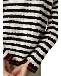 weißer und schwarzer horizontal gestreifter Pullover mit einem Rundhalsausschnitt von Marc O'Polo