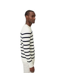 weißer und schwarzer horizontal gestreifter Pullover mit einem Rundhalsausschnitt von Marc O'Polo