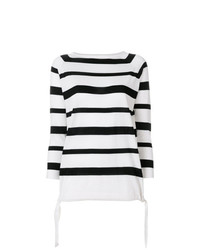 weißer und schwarzer horizontal gestreifter Pullover mit einem Rundhalsausschnitt von Moncler