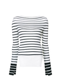 weißer und schwarzer horizontal gestreifter Pullover mit einem Rundhalsausschnitt von MRZ