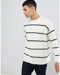 weißer und schwarzer horizontal gestreifter Pullover mit einem Rundhalsausschnitt von New Look