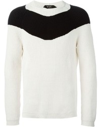 weißer und schwarzer horizontal gestreifter Pullover mit einem Rundhalsausschnitt von No.21