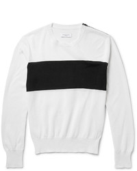 weißer und schwarzer horizontal gestreifter Pullover mit einem Rundhalsausschnitt von Ovadia & Sons