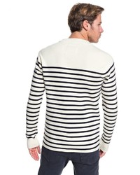 weißer und schwarzer horizontal gestreifter Pullover mit einem Rundhalsausschnitt von Quiksilver