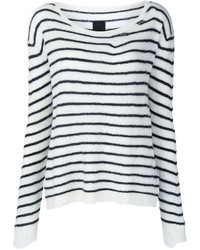weißer und schwarzer horizontal gestreifter Pullover mit einem Rundhalsausschnitt von RtA