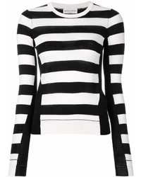 weißer und schwarzer horizontal gestreifter Pullover mit einem Rundhalsausschnitt von Sonia Rykiel