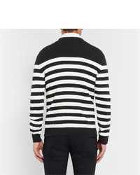 weißer und schwarzer horizontal gestreifter Pullover mit einem Rundhalsausschnitt von Saint Laurent