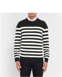 weißer und schwarzer horizontal gestreifter Pullover mit einem Rundhalsausschnitt von Saint Laurent