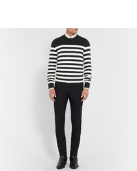 weißer und schwarzer horizontal gestreifter Pullover mit einem Rundhalsausschnitt von Saint Laurent