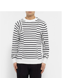 weißer und schwarzer horizontal gestreifter Pullover mit einem Rundhalsausschnitt von Sacai