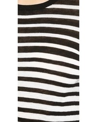 weißer und schwarzer horizontal gestreifter Pullover mit einem Rundhalsausschnitt von Vince