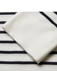 weißer und schwarzer horizontal gestreifter Pullover mit einem Rundhalsausschnitt von Sandro