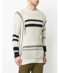 weißer und schwarzer horizontal gestreifter Pullover mit einem Rundhalsausschnitt von Maison Flaneur