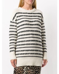 weißer und schwarzer horizontal gestreifter Pullover mit einem Rundhalsausschnitt von Ermanno Scervino