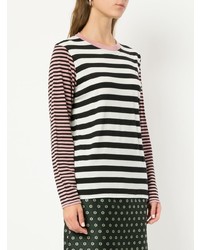 weißer und schwarzer horizontal gestreifter Pullover mit einem Rundhalsausschnitt von Alexa Chung