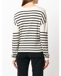 weißer und schwarzer horizontal gestreifter Pullover mit einem Rundhalsausschnitt von Saint Laurent