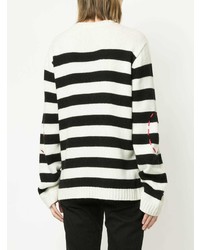 weißer und schwarzer horizontal gestreifter Pullover mit einem Rundhalsausschnitt von Tu Es Mon Trésor