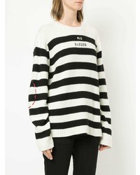 weißer und schwarzer horizontal gestreifter Pullover mit einem Rundhalsausschnitt von Tu Es Mon Trésor