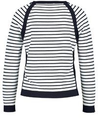 weißer und schwarzer horizontal gestreifter Pullover mit einem Rundhalsausschnitt von Taifun