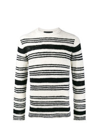 weißer und schwarzer horizontal gestreifter Pullover mit einem Rundhalsausschnitt von The Elder Statesman