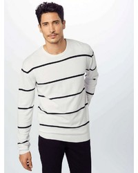 weißer und schwarzer horizontal gestreifter Pullover mit einem Rundhalsausschnitt von Urban Classics