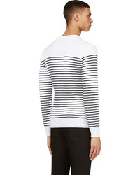 weißer und schwarzer horizontal gestreifter Pullover mit einem Rundhalsausschnitt von Balmain