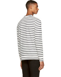 weißer und schwarzer horizontal gestreifter Pullover mit einem Rundhalsausschnitt von A.P.C.