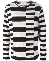 weißer und schwarzer horizontal gestreifter Pullover mit einem Rundhalsausschnitt von Yohji Yamamoto