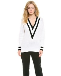 weißer und schwarzer horizontal gestreifter Pullover mit einem V-Ausschnitt von Rag and Bone