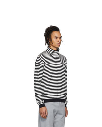 weißer und schwarzer horizontal gestreifter Rollkragenpullover von Moncler