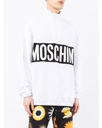 weißer und schwarzer Pullover mit einem Reißverschluss am Kragen von Moschino