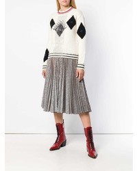 weißer und schwarzer Pullover mit einem Rundhalsausschnitt mit Argyle-Muster von Ermanno Scervino