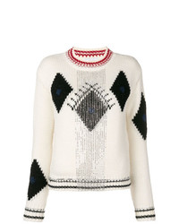 weißer und schwarzer Pullover mit einem Rundhalsausschnitt mit Argyle-Muster von Ermanno Scervino