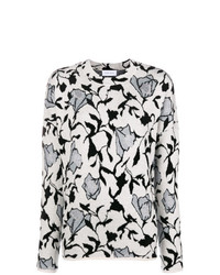 weißer und schwarzer Pullover mit einem Rundhalsausschnitt mit Blumenmuster von Christian Wijnants