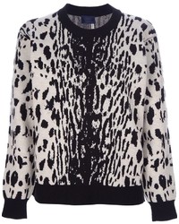 weißer und schwarzer Pullover mit einem Rundhalsausschnitt mit Leopardenmuster von Lanvin