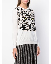 weißer und schwarzer Pullover mit einem Rundhalsausschnitt mit Leopardenmuster von Sonia Rykiel