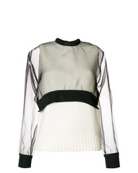 weißer und schwarzer Pullover mit einem Rundhalsausschnitt von Comme Des Garçons Noir Kei Ninomiya