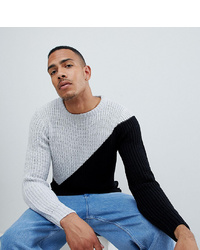 weißer und schwarzer Pullover mit einem Rundhalsausschnitt von D-struct