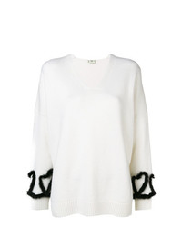 weißer und schwarzer Pullover mit einem V-Ausschnitt von Fendi