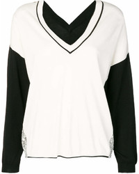 weißer und schwarzer Pullover mit einem V-Ausschnitt von Twin-Set