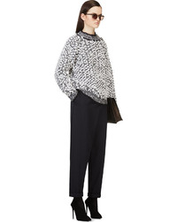 weißer und schwarzer Strick Oversize Pullover von Balmain