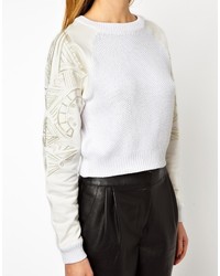 weißer verzierter Pullover mit einem Rundhalsausschnitt von Asos