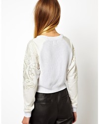 weißer verzierter Pullover mit einem Rundhalsausschnitt von Asos