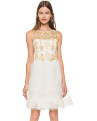 weißes ausgestelltes Kleid aus Spitze von Marchesa