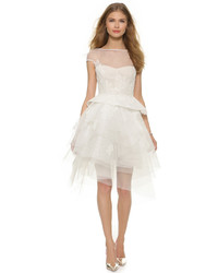 weißes ausgestelltes Kleid aus Spitze von Monique Lhuillier