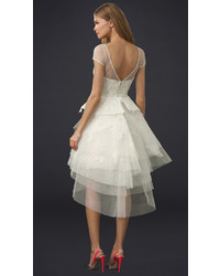 weißes ausgestelltes Kleid aus Spitze von Monique Lhuillier