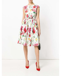 weißes ausgestelltes Kleid mit Blumenmuster von Dolce & Gabbana