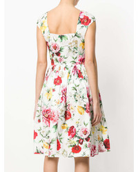 weißes ausgestelltes Kleid mit Blumenmuster von Dolce & Gabbana