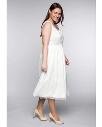 weißes ausgestelltes Kleid von SHEEGO STYLE